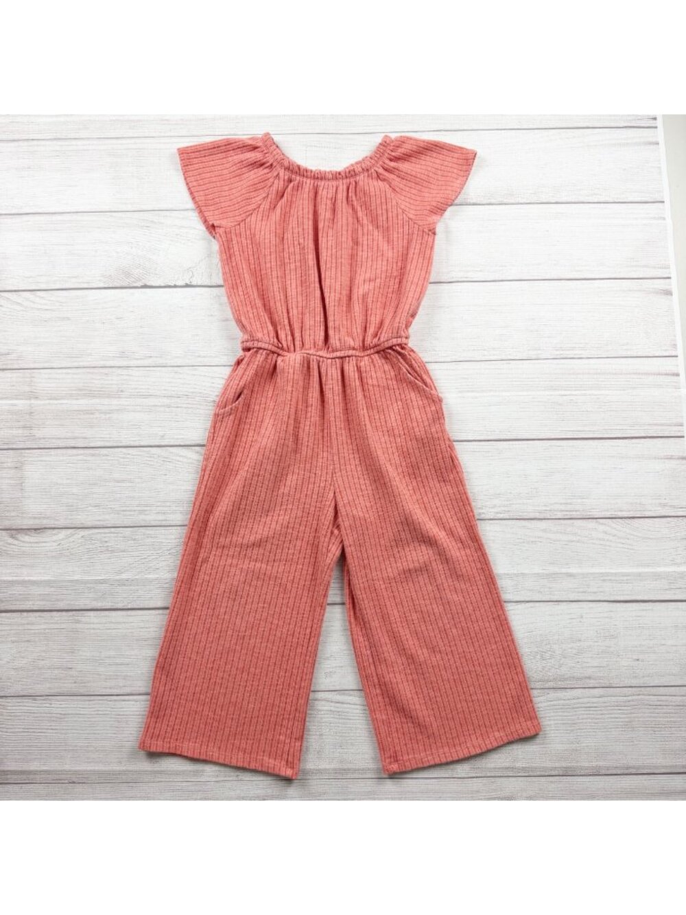 Cat & Jack Girls Ribbed Coral Jumpsuit Flutter Sleeves S 6-7